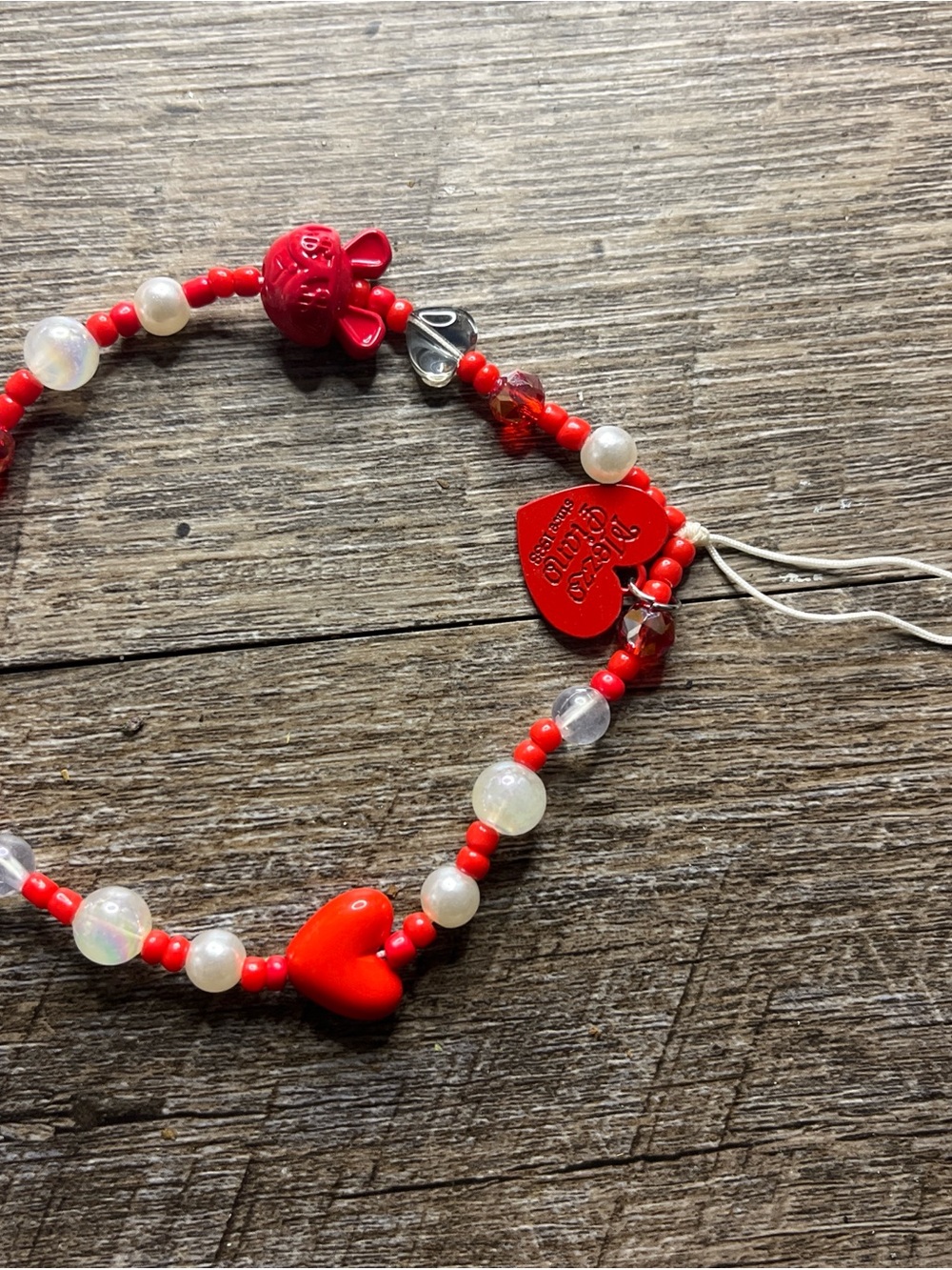 Red Heart Beaded Bracelet with Charms